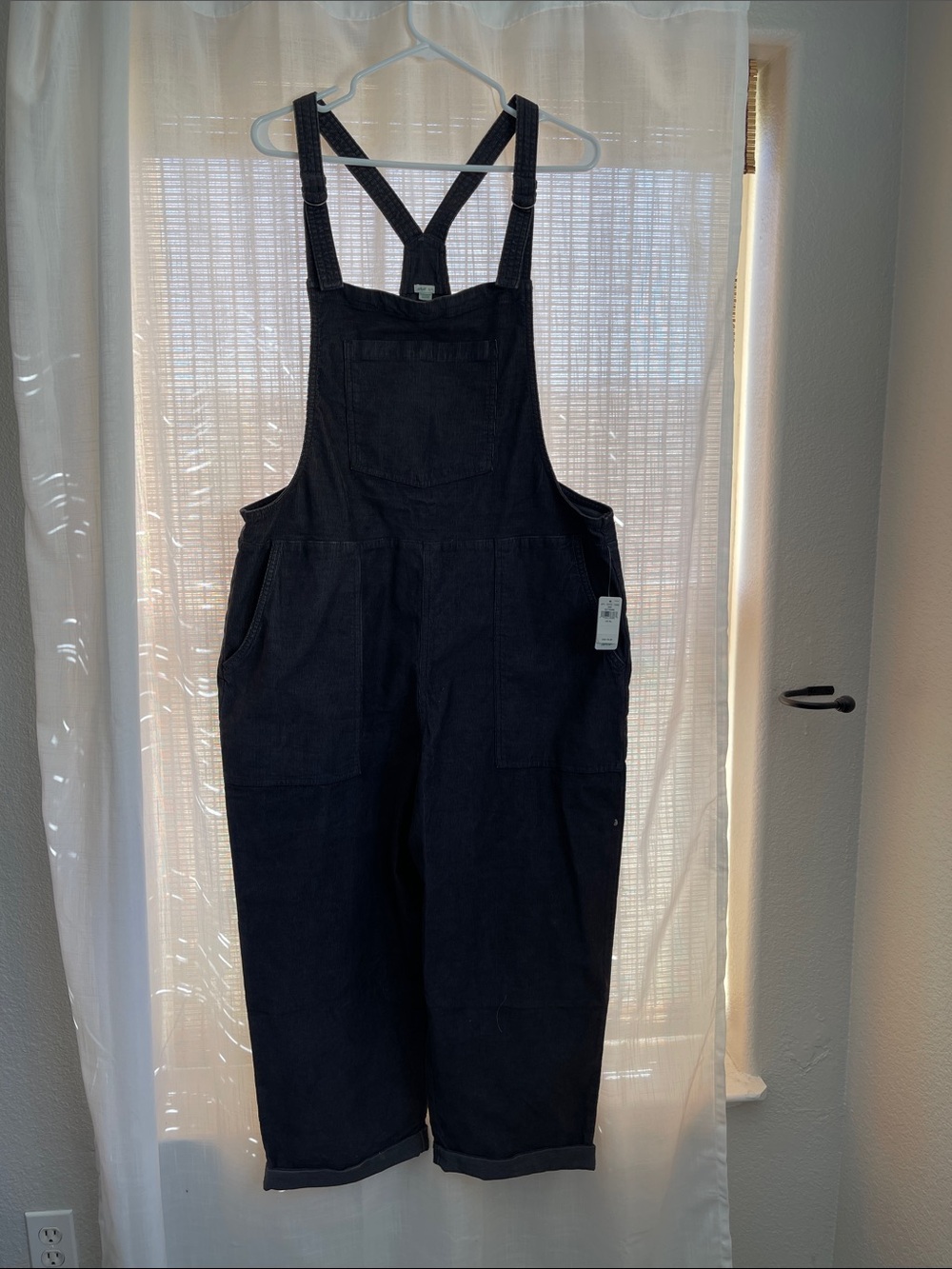 Aerie charcoal corduroy overalls cropped in length